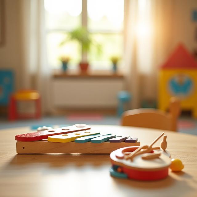 Children playing with handmade wooden xylophones