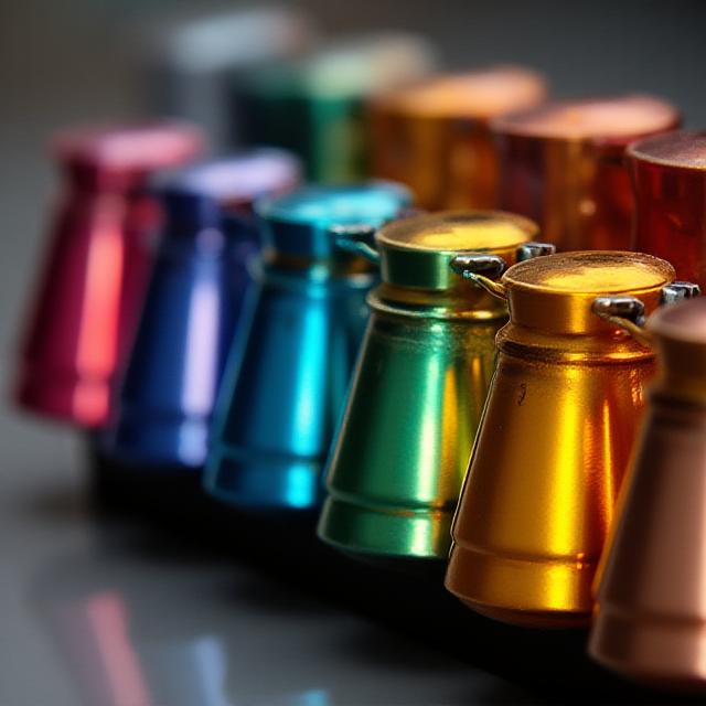 Set of eight colorful diatonic handbells