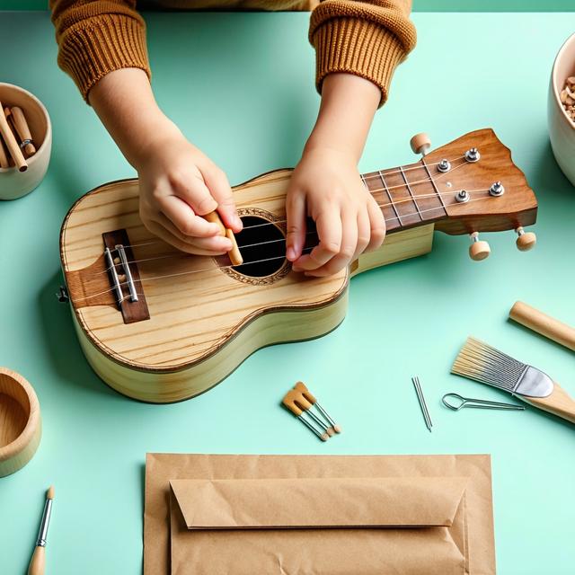 Child assembly of a DIY wooden ukulele kit
