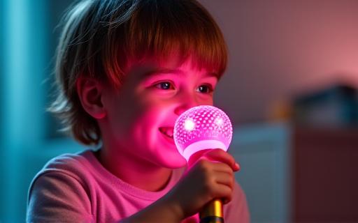 Child using a colorful voice-changing toy